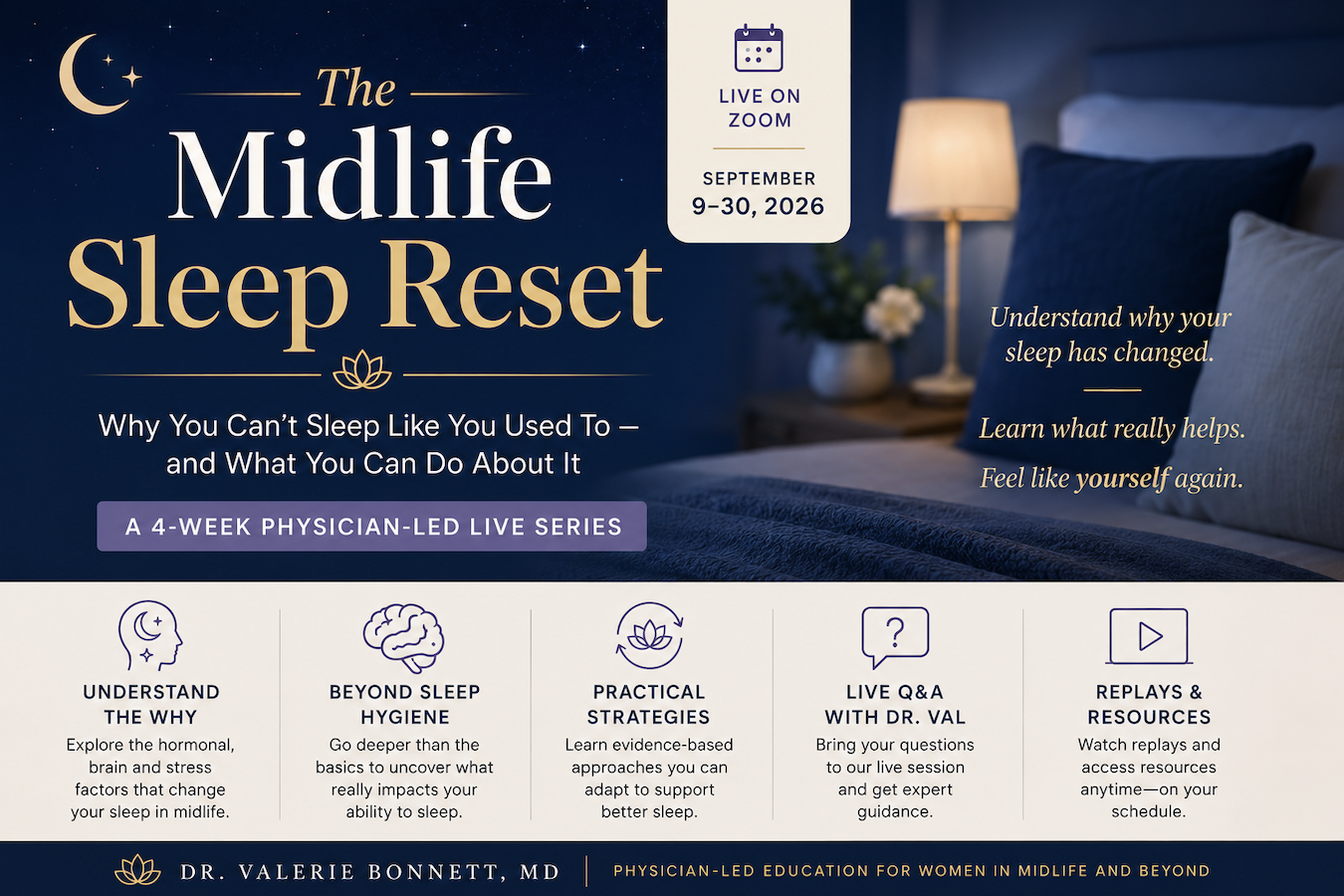 The Midlife Sleep Reset — four-week physician-led live Zoom series